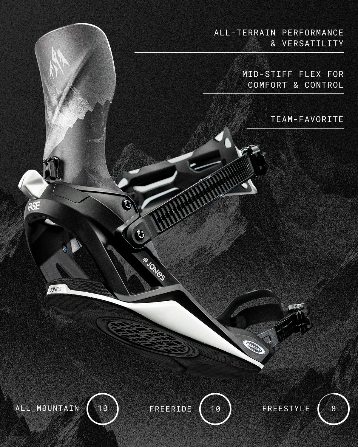 Крепления для сноуборда Mercury FASE® | Крепления для сноуборда Jones Mercury FASE® Крепления Jones Snowboards Высокая производительность